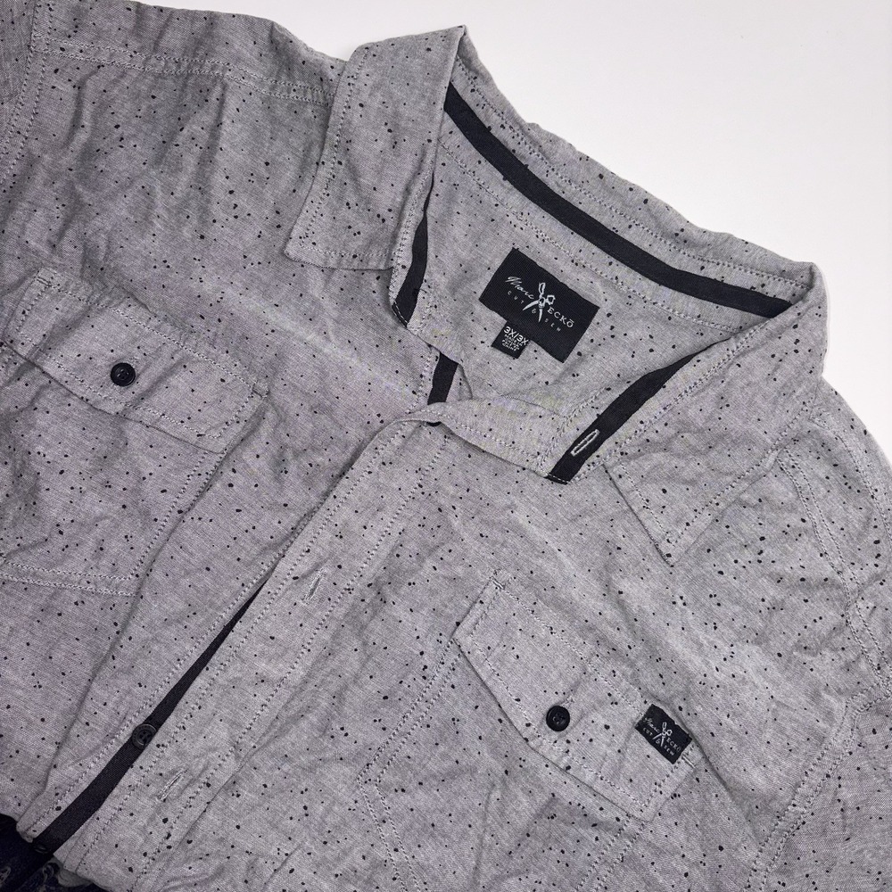 Marc Ecko Cut & Sew Mens 3XL Charcoal Short Sleeve Button Down Shirt 100% Cotton